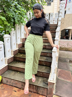 Women's Trousers Pista Green High Rise Polycotton Ankle Length - 8