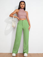 Women's Trousers Pista Green Polycotton Regular Fit Ankle Length - 2