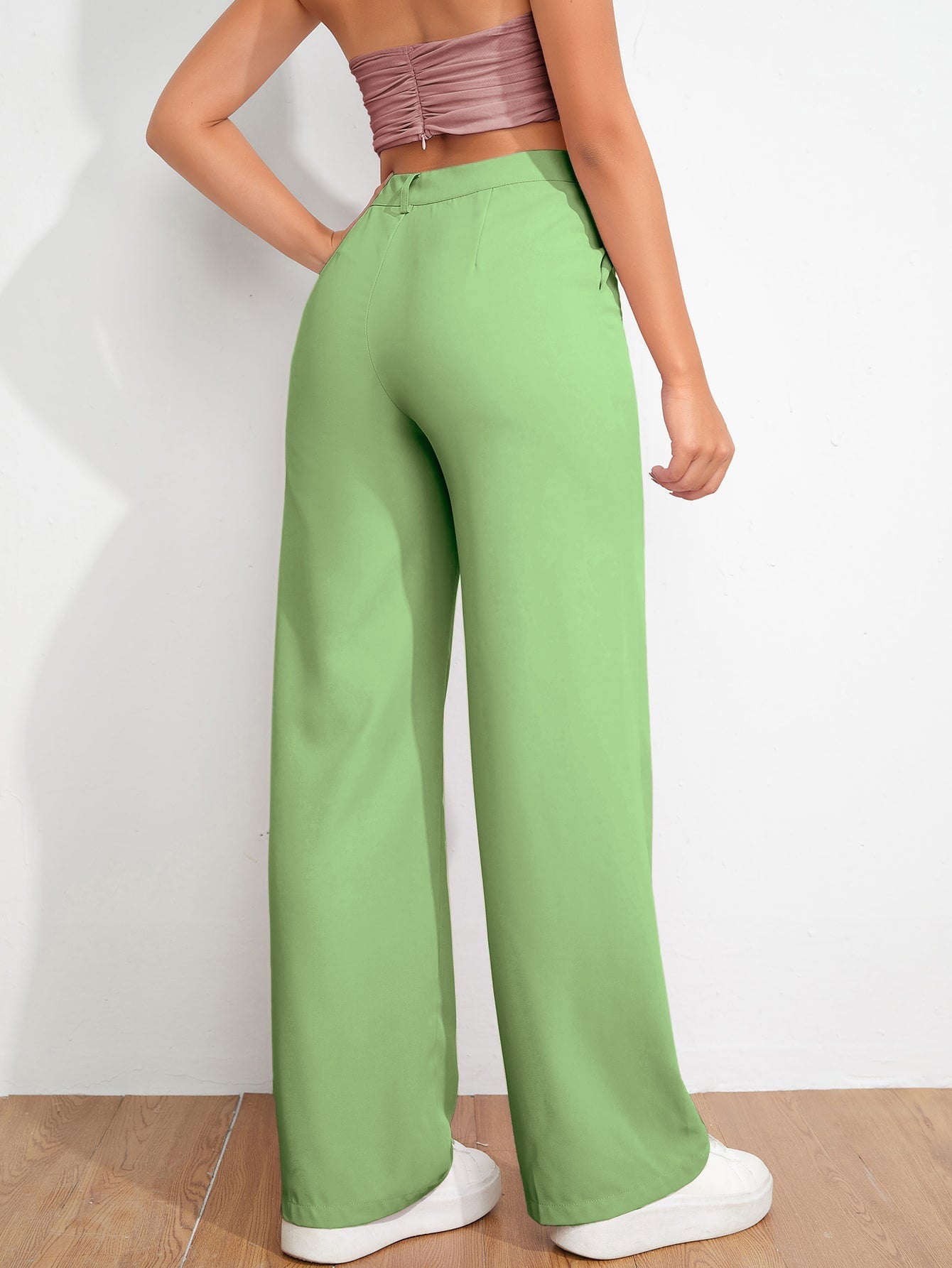 Women's Trousers Pista Green Polycotton Regular Fit Ankle Length - 4