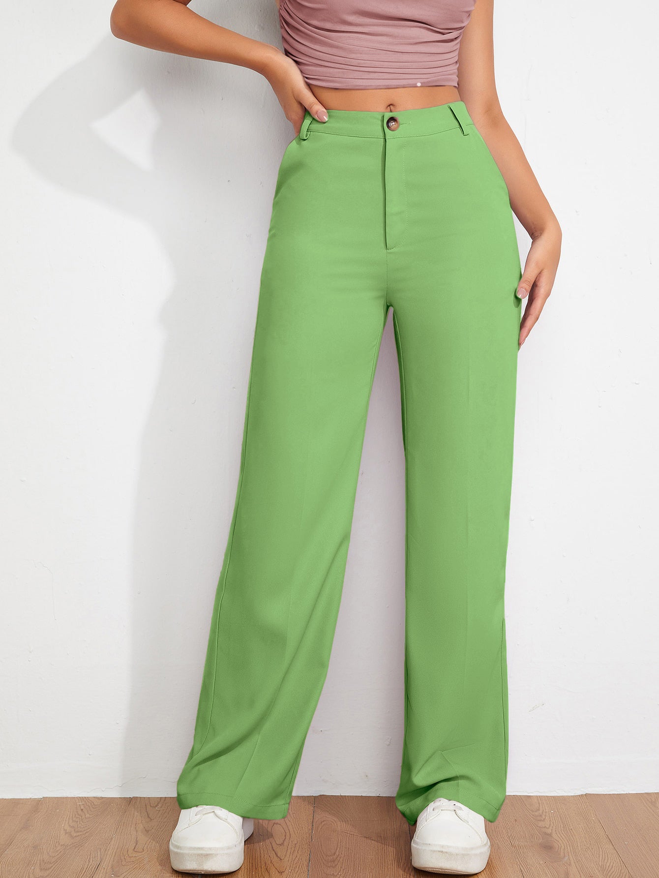 Women's Trousers Pista Green Polycotton Regular Fit Ankle Length - 5