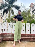 Women's Trousers Pista Green Polycotton Regular Fit Ankle Length - 7