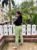 Women's Trousers Pista Green Polycotton Regular Fit Ankle Length - 9