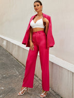 Women's Trousers Pink High Rise Polycotton Textured Regular Fit - 2