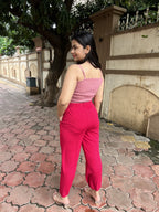 Women's Trousers Pink High Rise Polycotton Textured Regular Fit - 9