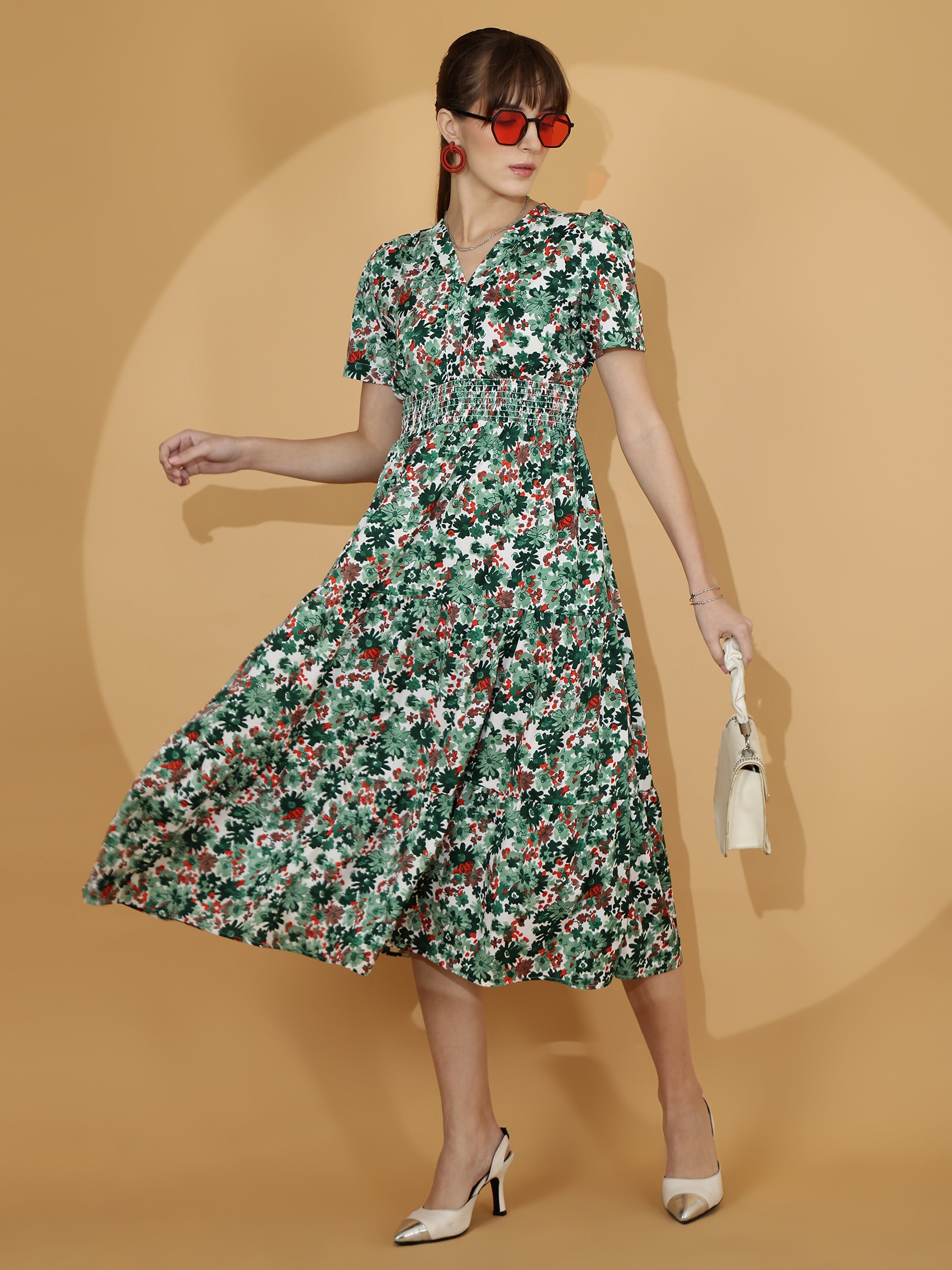 Printed Half Sleeve Fit and Flare Maxi Dress 10