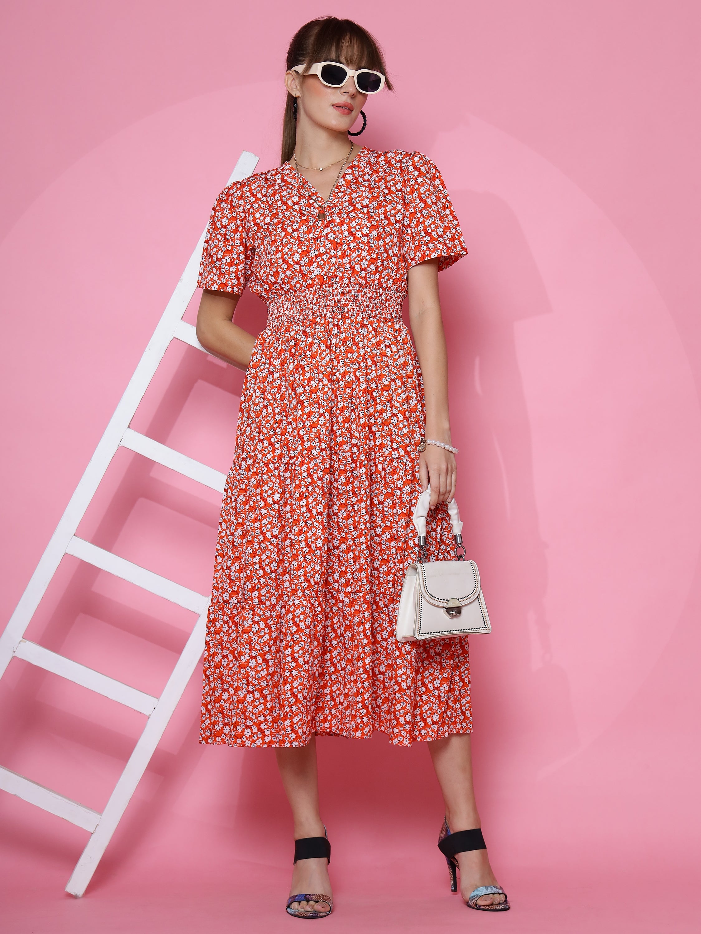 Printed Half Sleeve Fit and Flare Maxi Dress 11