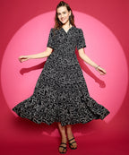 Printed Half Sleeve Fit and Flare Maxi Dress 2
