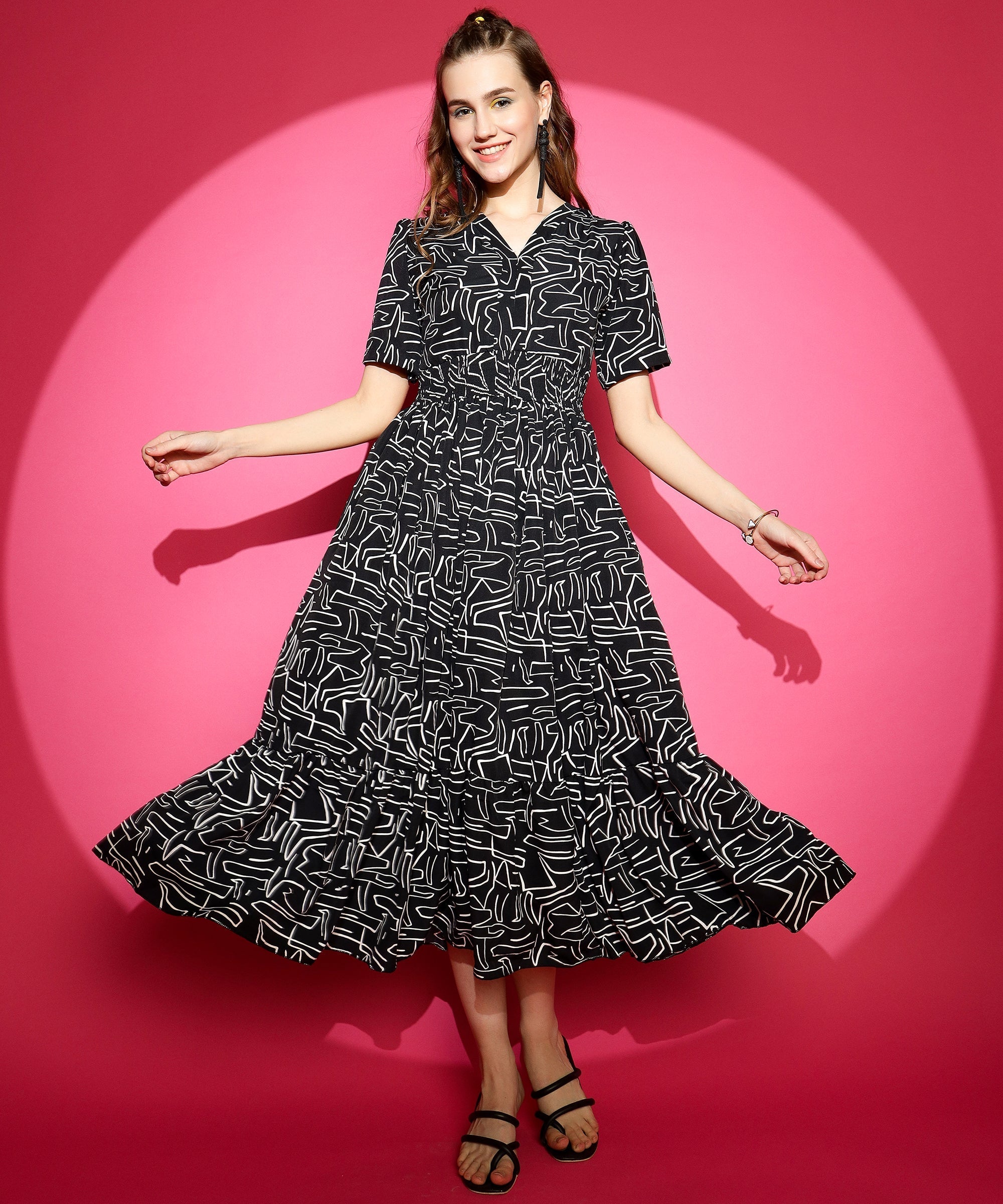 Printed Half Sleeve Fit and Flare Maxi Dress 2