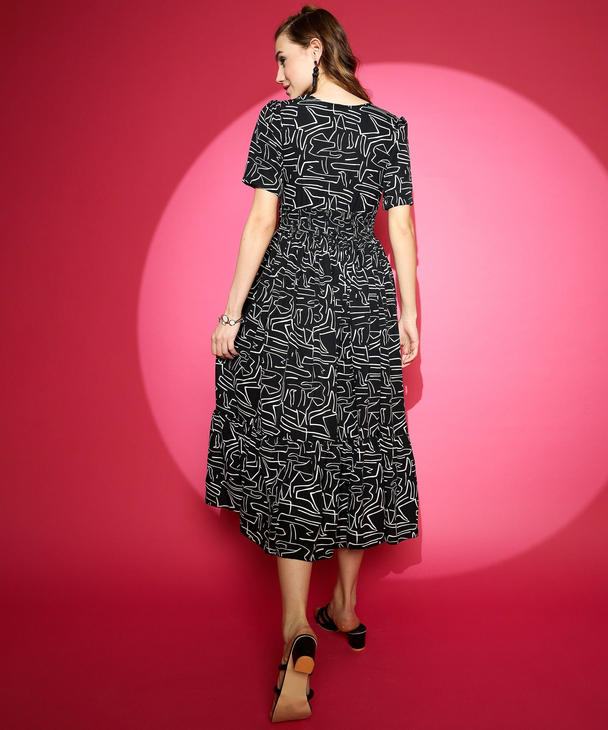 Printed Half Sleeve Fit and Flare Maxi Dress 4