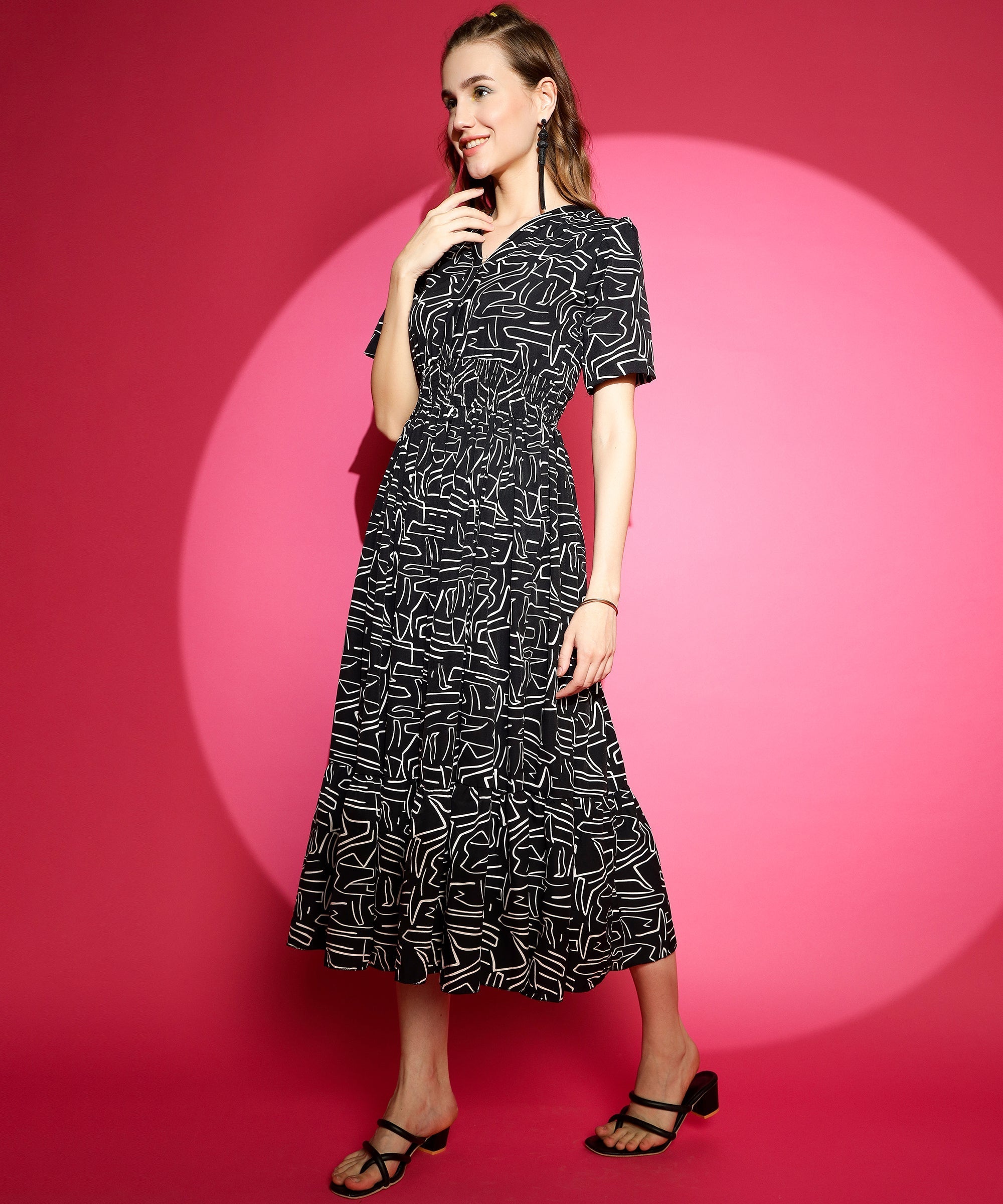 Printed Half Sleeve Fit and Flare Maxi Dress 5