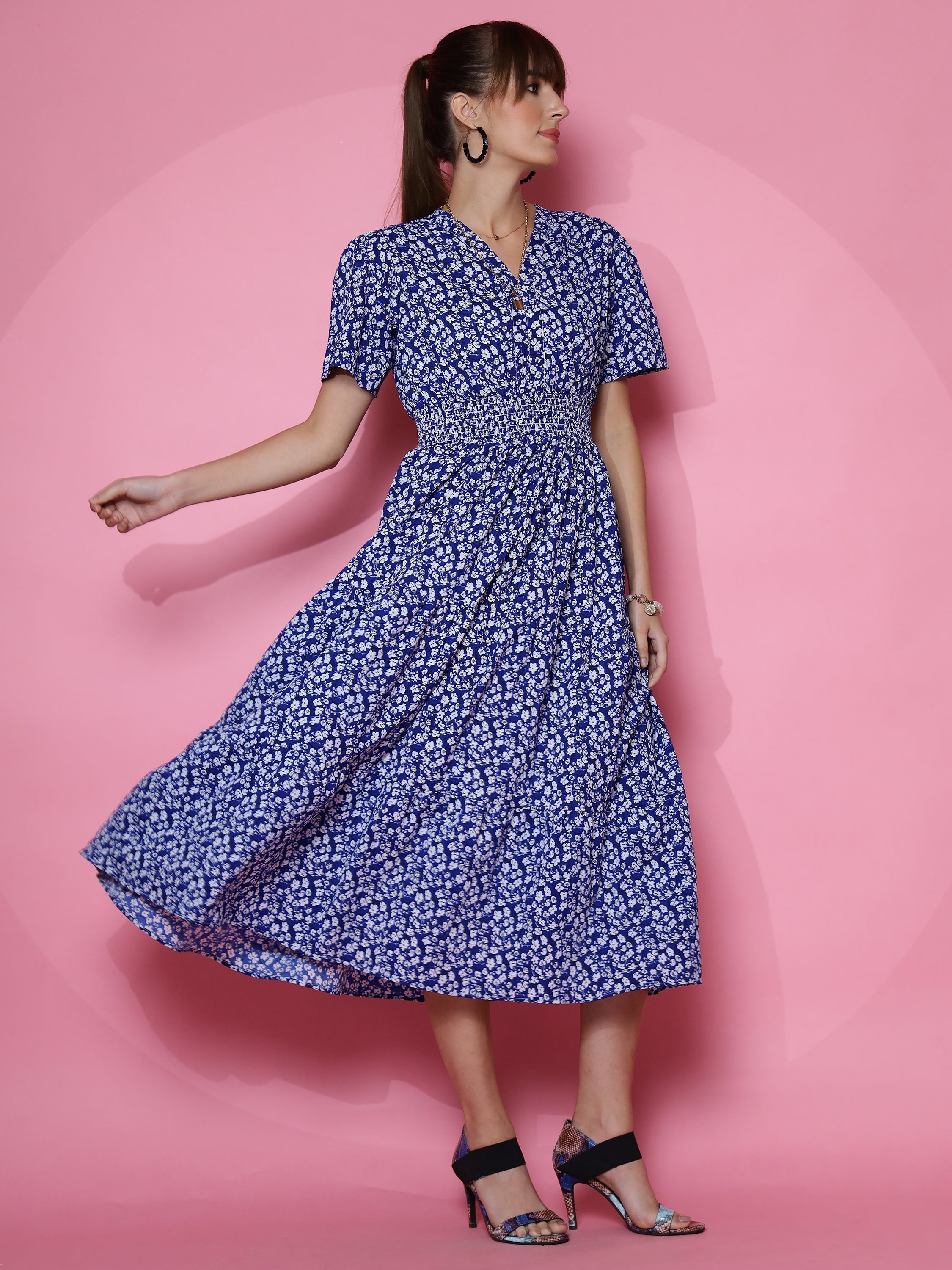 Printed Half Sleeve Fit and Flare Maxi Dress 7