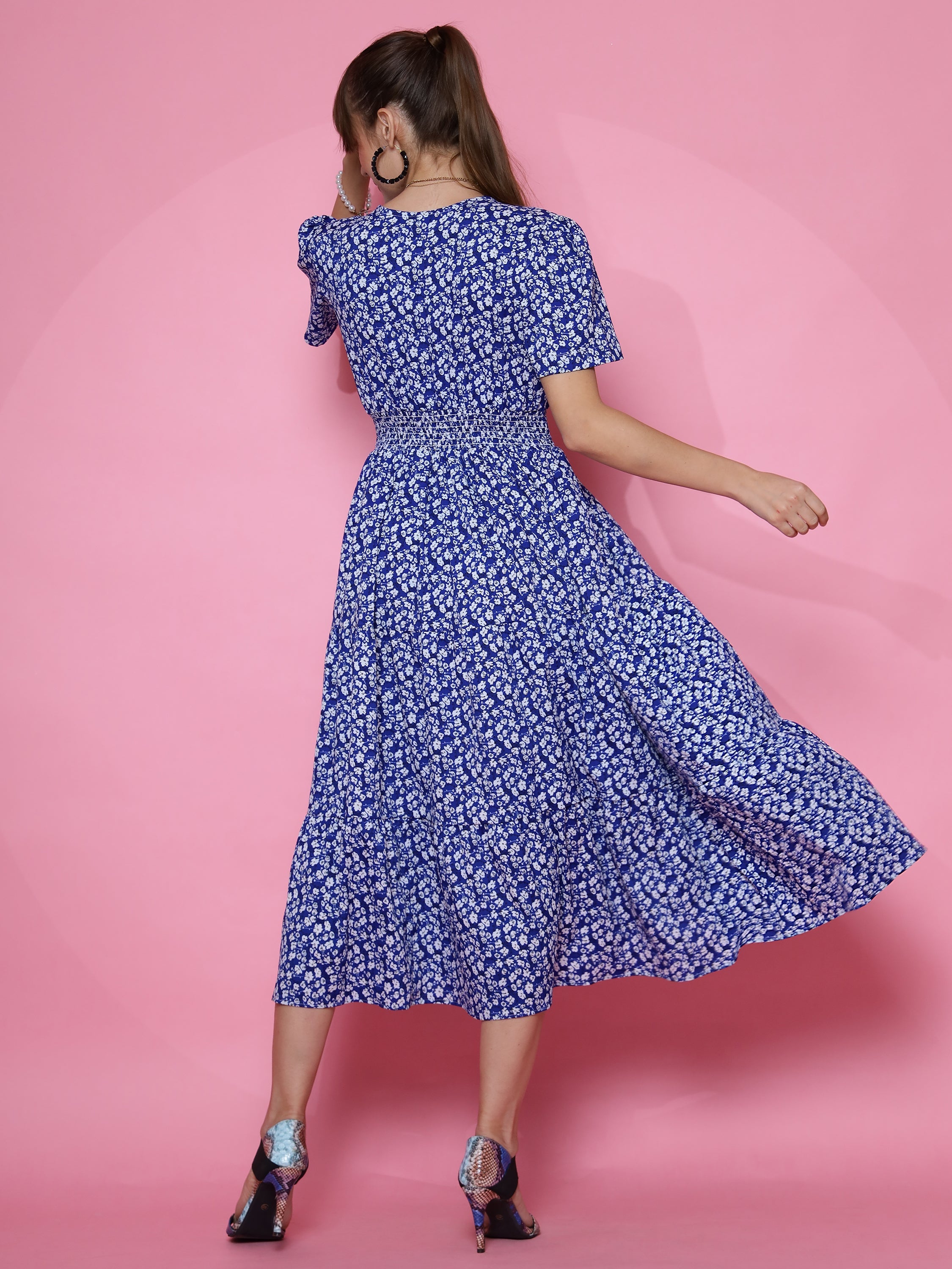 Printed Half Sleeve Fit and Flare Maxi Dress 8
