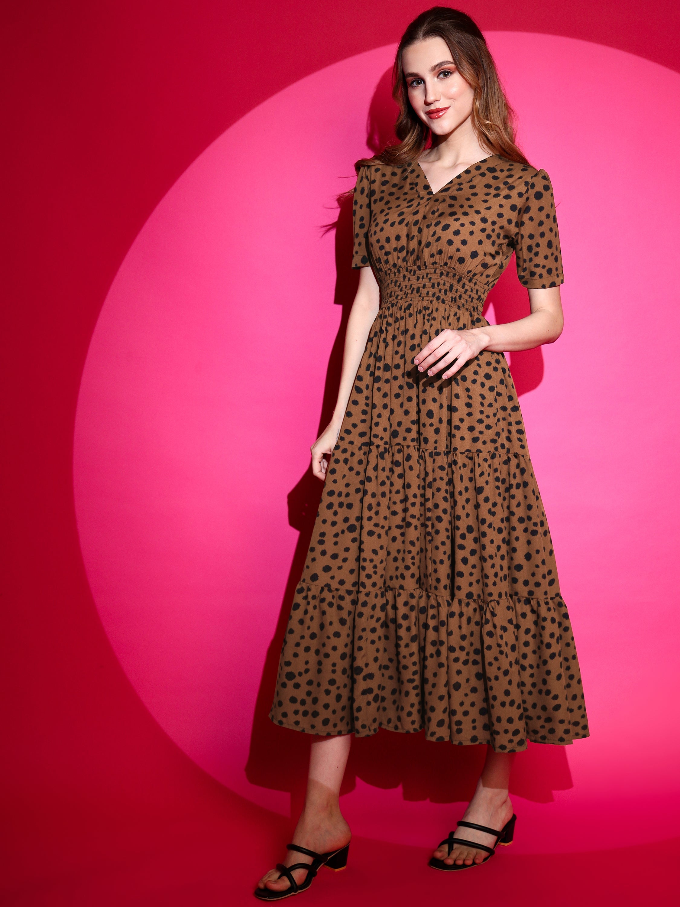Printed Half Sleeve Fit and Flare Maxi Dress 9