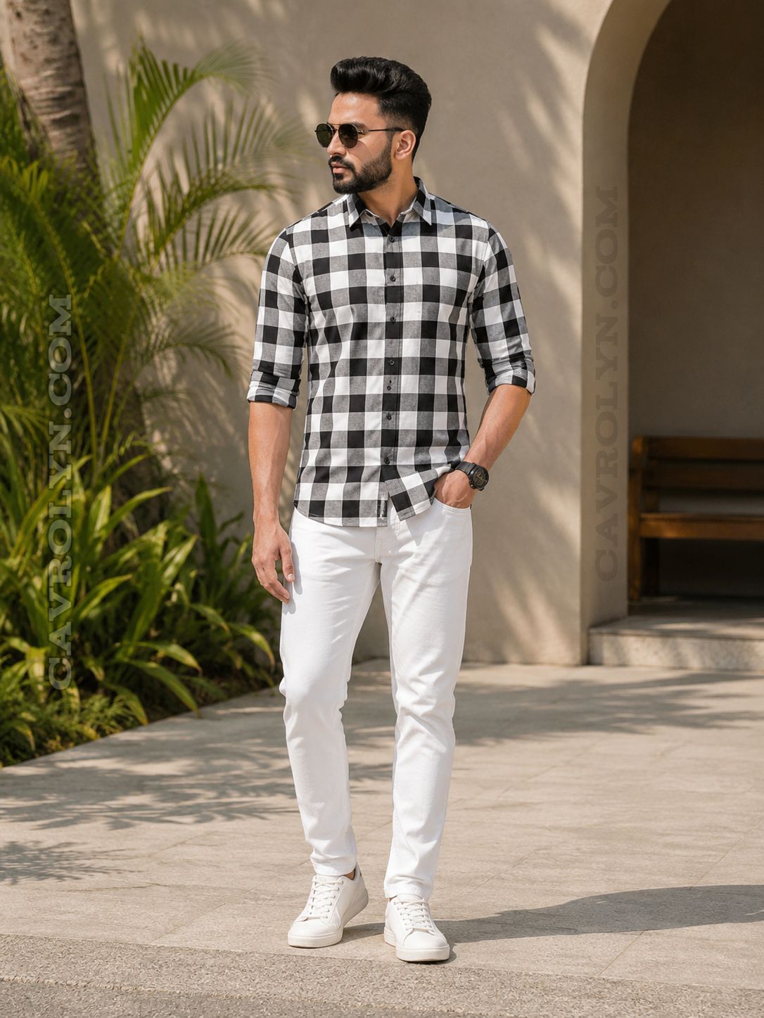 Men's Premium Checked Casual Shirts Black and Red Combo of 2