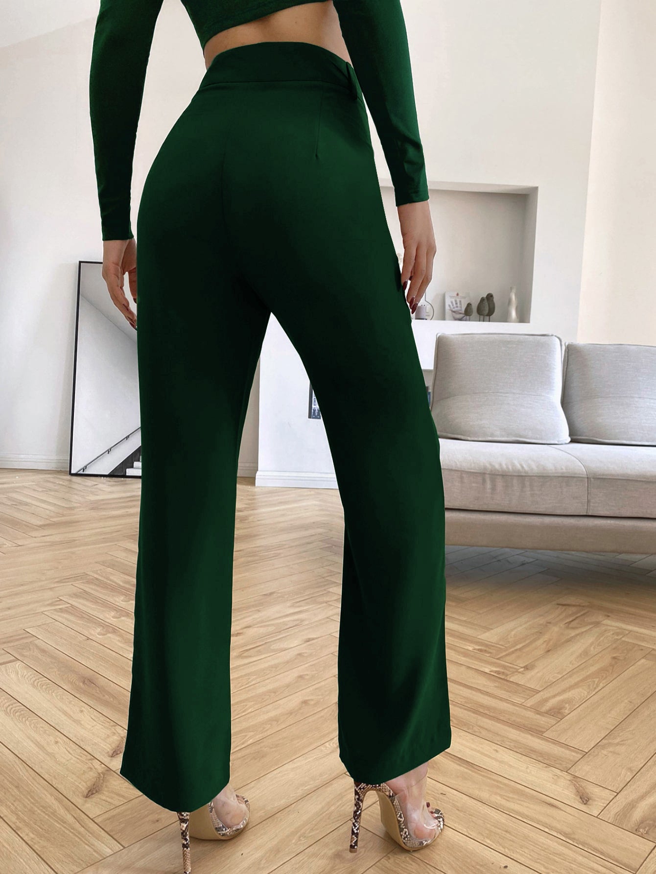 Women's Trousers Rustic Green Polycotton High Rise Bootcut - 3