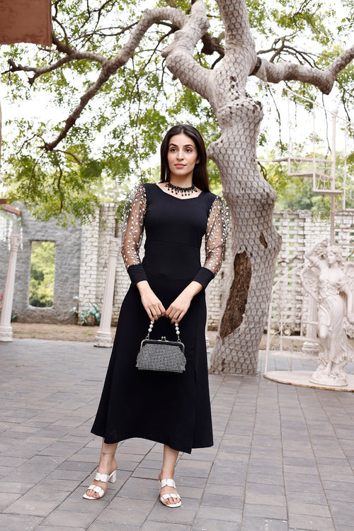 Sleek Black Full-Length Bodycon Dress 0