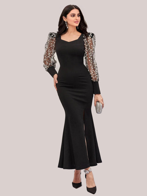 Sleek Black Full-Length Bodycon Dress 1