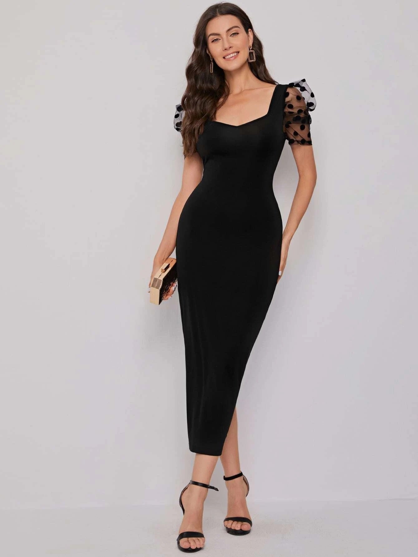 Solid Bodycon Midi Sweetheart Neck Dress 0