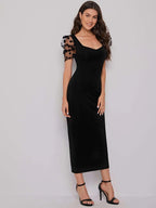 Solid Bodycon Midi Sweetheart Neck Dress 1