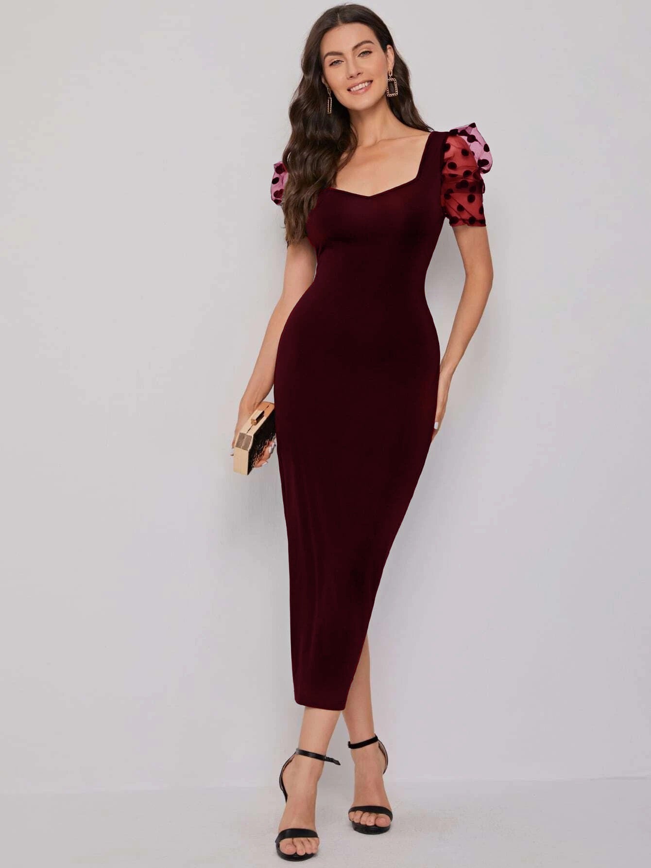 Solid Bodycon Midi Sweetheart Neck Dress 11