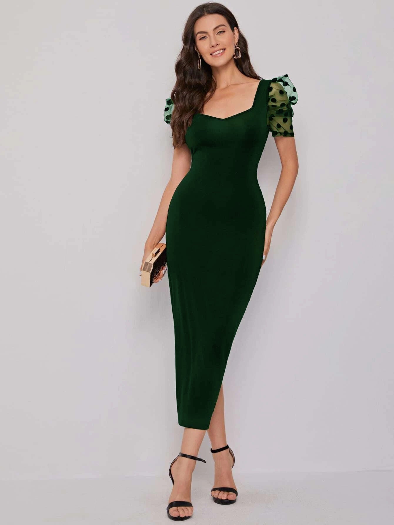 Solid Bodycon Midi Sweetheart Neck Dress 5