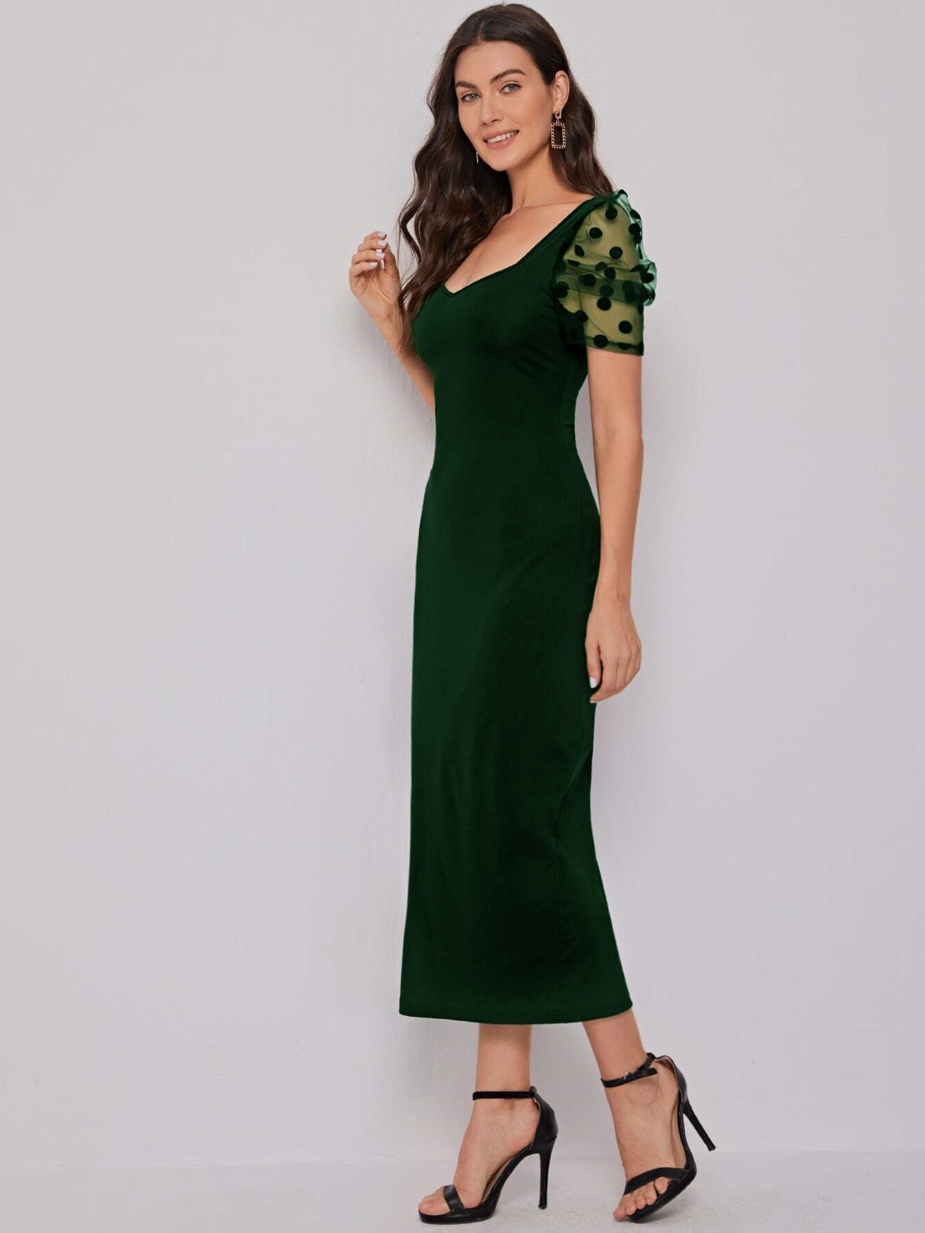 Solid Bodycon Midi Sweetheart Neck Dress 8