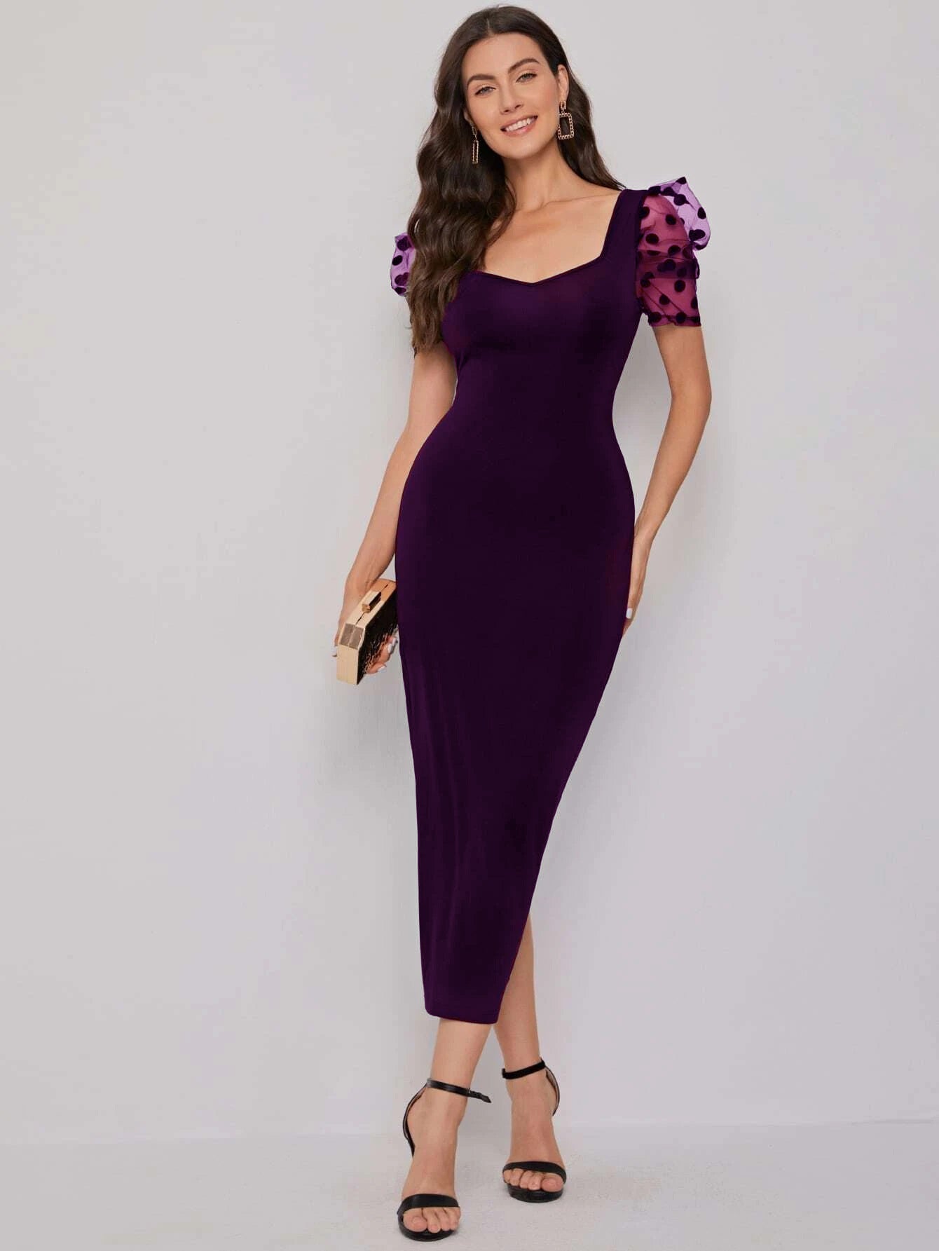 Solid Bodycon Midi Sweetheart Neck Dress 9
