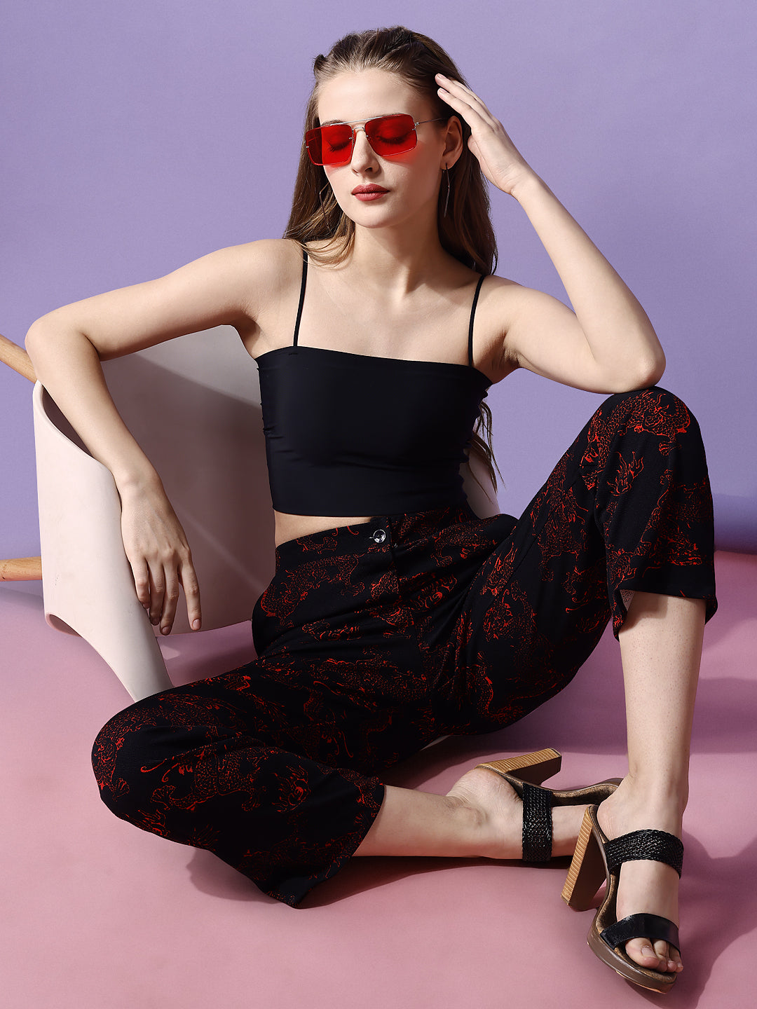 Women's High-Rise Trousers Black Polycotton - 4