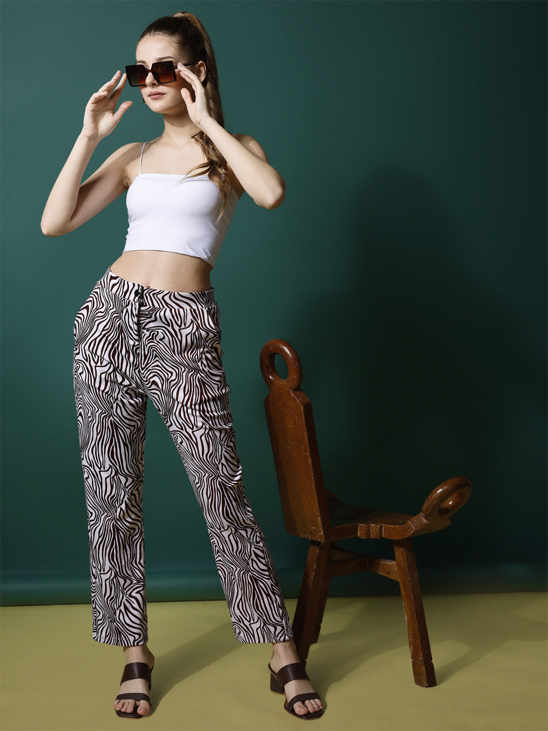 Women's Trousers Maroon High-Rise Polycotton Printed Ankle Length - 2