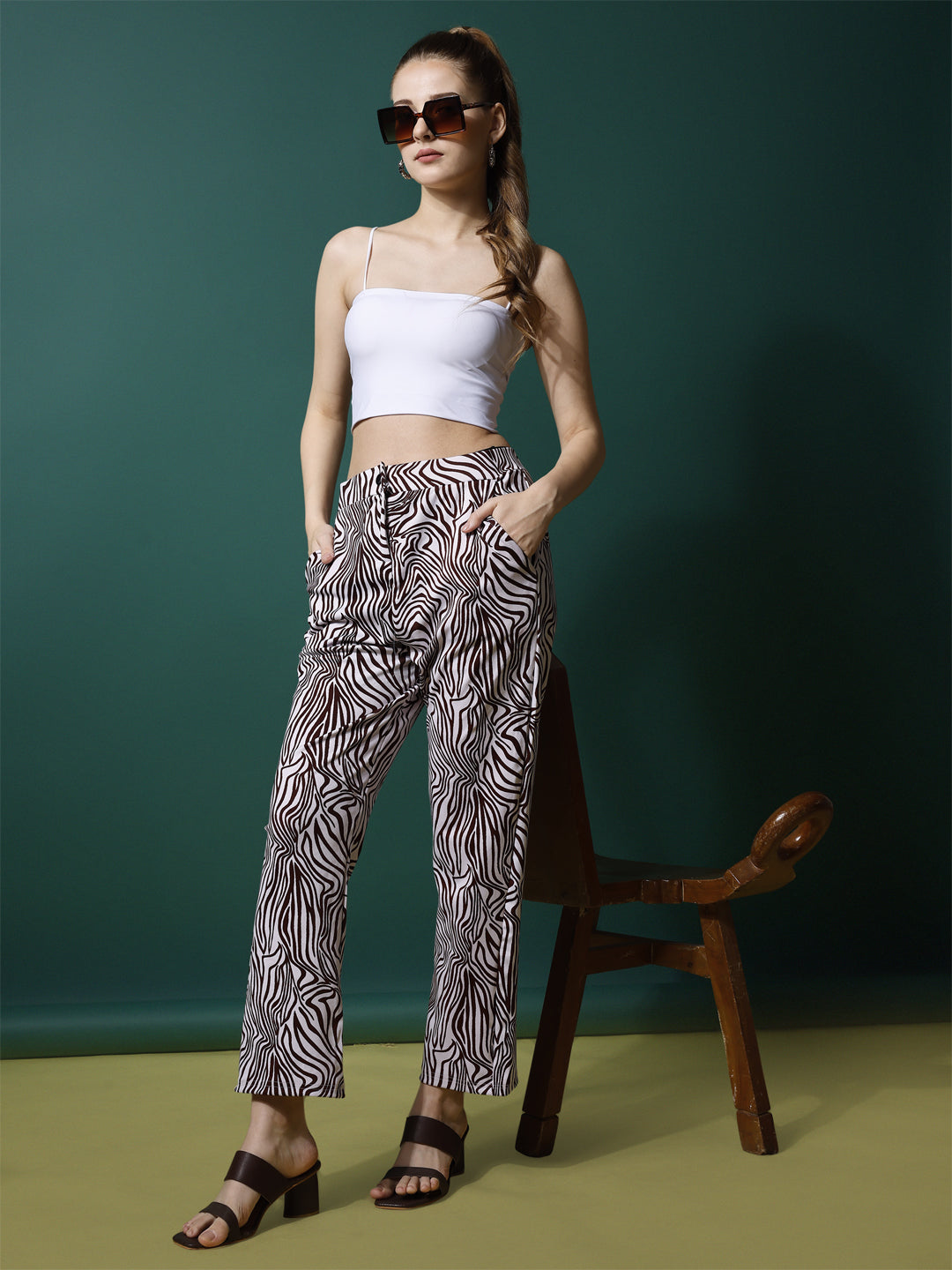 Women's Trousers Maroon High-Rise Polycotton Printed Ankle Length - 3