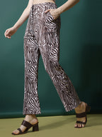 Women's Trousers Maroon High-Rise Polycotton Printed Ankle Length - 5