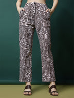 Women's Trousers Maroon High-Rise Polycotton Printed Ankle Length - 6