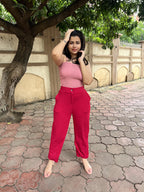 Women's Bootcut Trousers Peach Polycotton High Rise - 2