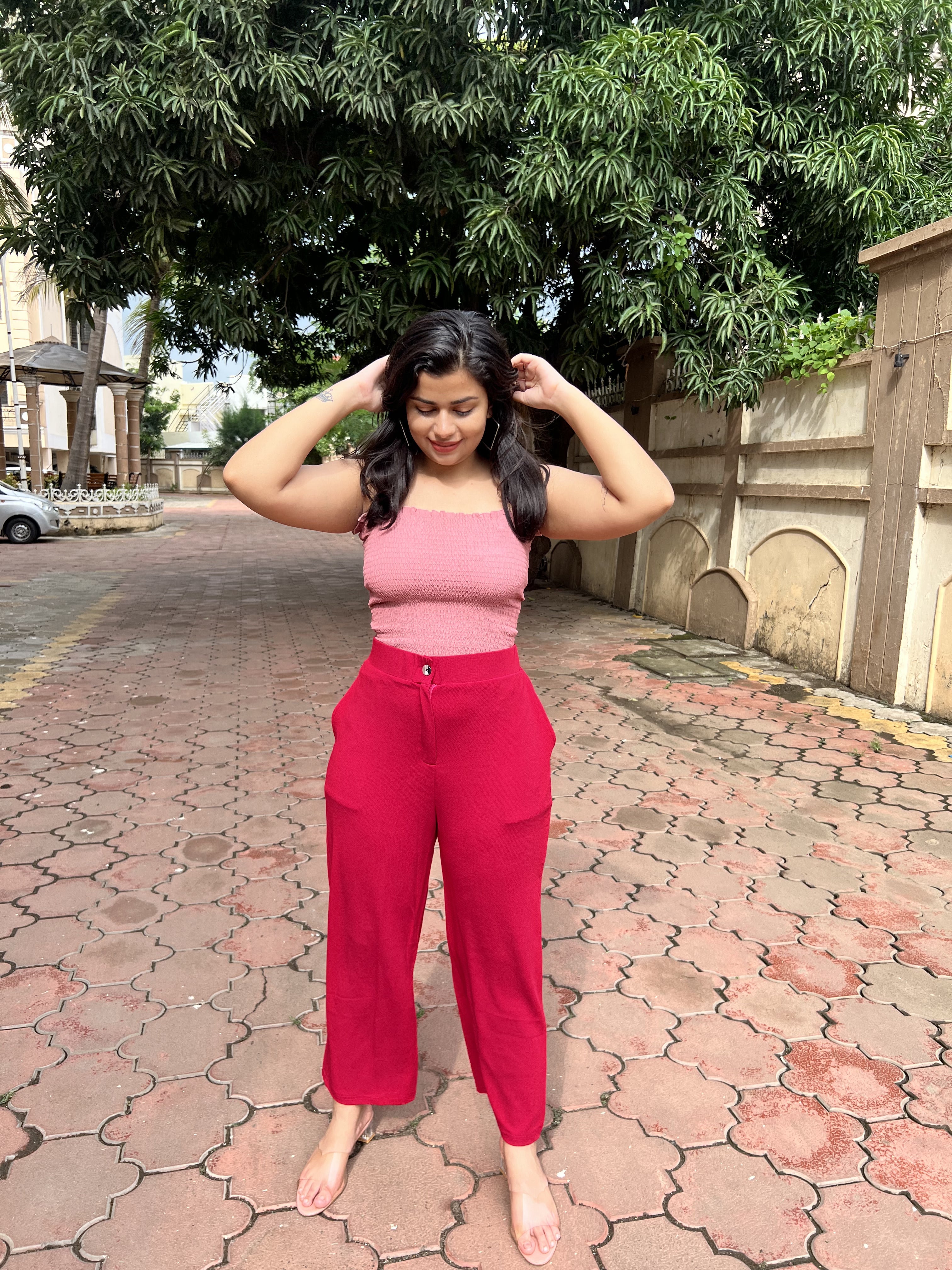 Women's Bootcut Trousers Peach Polycotton High Rise - 6