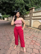 Women's Bootcut Trousers Peach Polycotton High Rise - 7