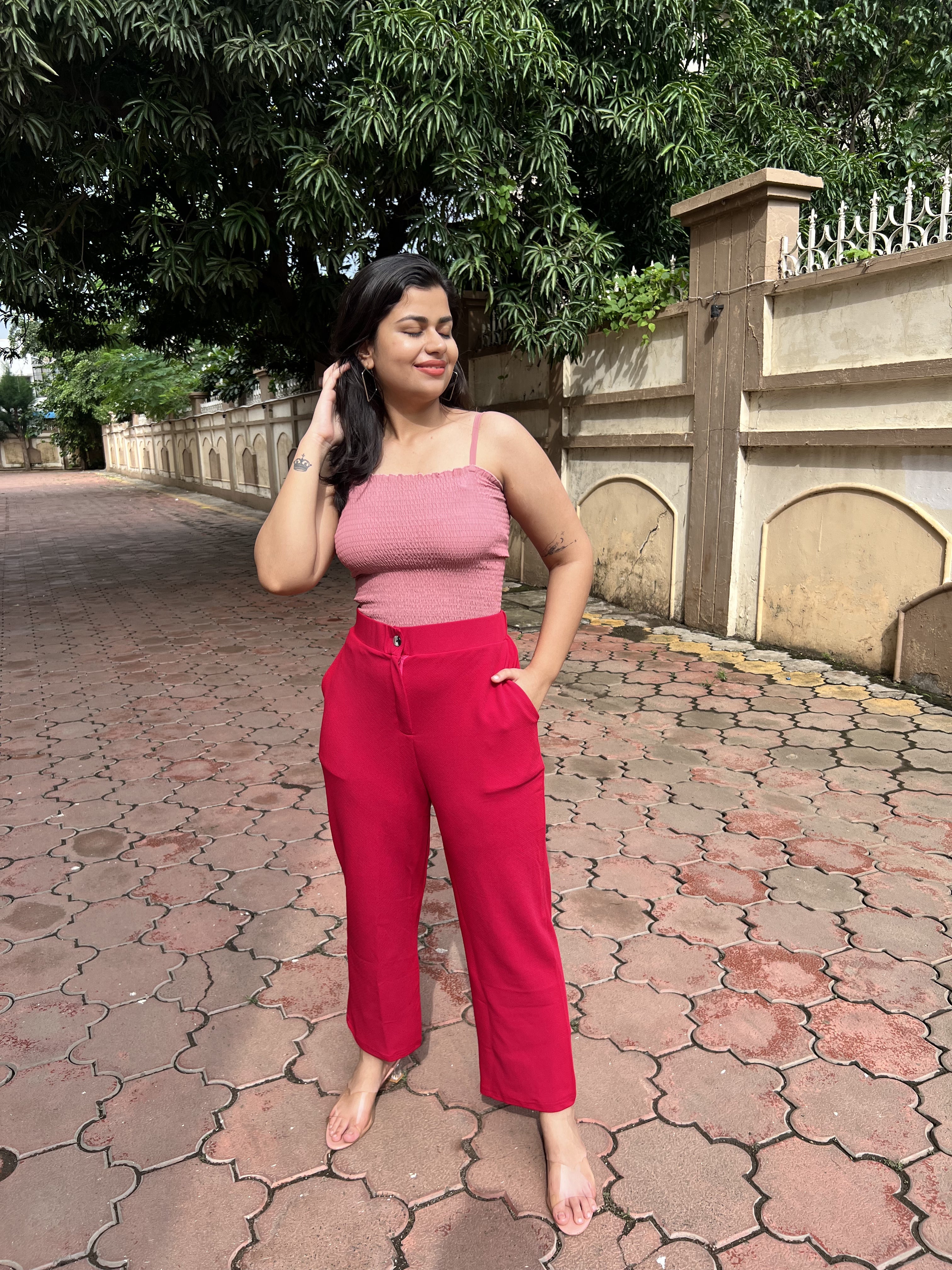 Women's Bootcut Trousers Peach Polycotton High Rise - 7