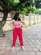 Women's Bootcut Trousers Peach Polycotton High Rise - 8