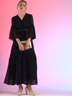 Trendset Solid Georgette Fit and Flare Waist Cut out Maxi Dress 0