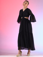 Trendset Solid Georgette Fit and Flare Waist Cut out Maxi Dress 3