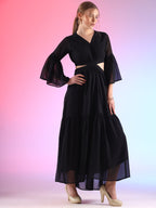 Trendset Solid Georgette Fit and Flare Waist Cut out Maxi Dress 4