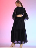 Trendset Solid Georgette Fit and Flare Waist Cut out Maxi Dress 6