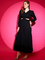 Trendset Solid V-Neck Maxi Waist Cut Out Dress 3