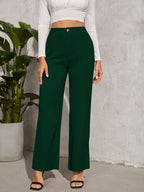Women's Trousers Green Polycotton High Rise Casual Ankle Length - 2
