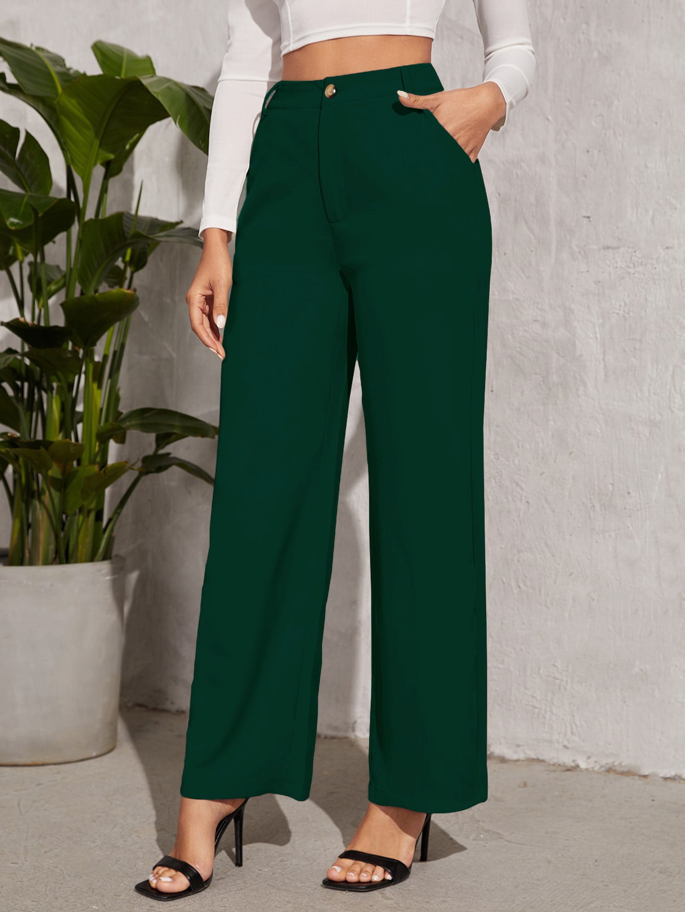 Women's Trousers Green Polycotton High Rise Casual Ankle Length - 4