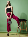 Women's Trousers Pink Black Stripes Polycotton Regular Fit Ankle Length - 1