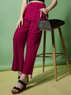 Women's Trousers Pink Black Stripes Polycotton Regular Fit Ankle Length - 2