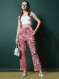 Women's Palazzo Pants Pink White Polycotton High-Rise Trousers - 1