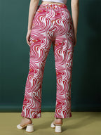 Women's Palazzo Pants Pink White Polycotton High-Rise Trousers - 4