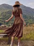 Women Mandarin Blooms Printed Crepe Dress 1