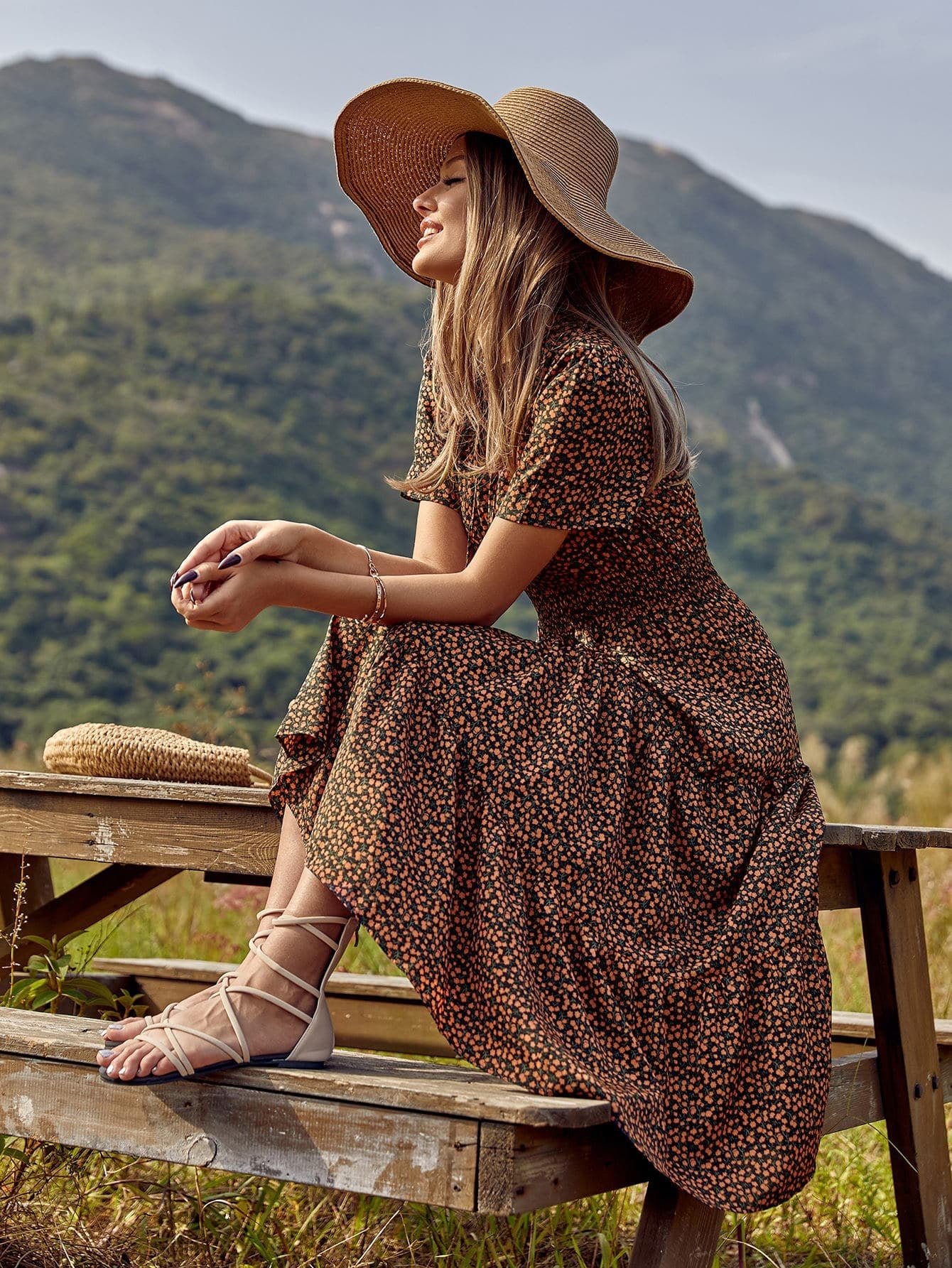 Women Mandarin Blooms Printed Crepe Dress 2